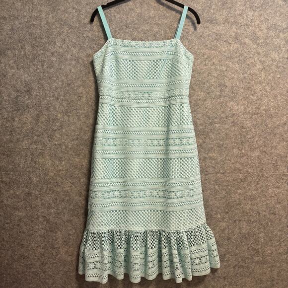 J Crew Dress Womens 6 Mint Green Fit Flare Midi Lace Floral Sleeveless Bow NEW - Picture 1 of 10